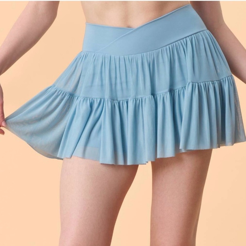 Blogilates Women's Ballerina Skort - Light Blue Tiered Skirt Size Small, X Small